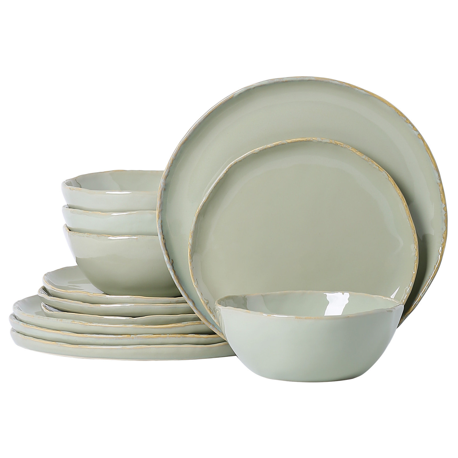 Lucca 12 Piece Stoneware Dinnerware Sets ,service For 4, Green