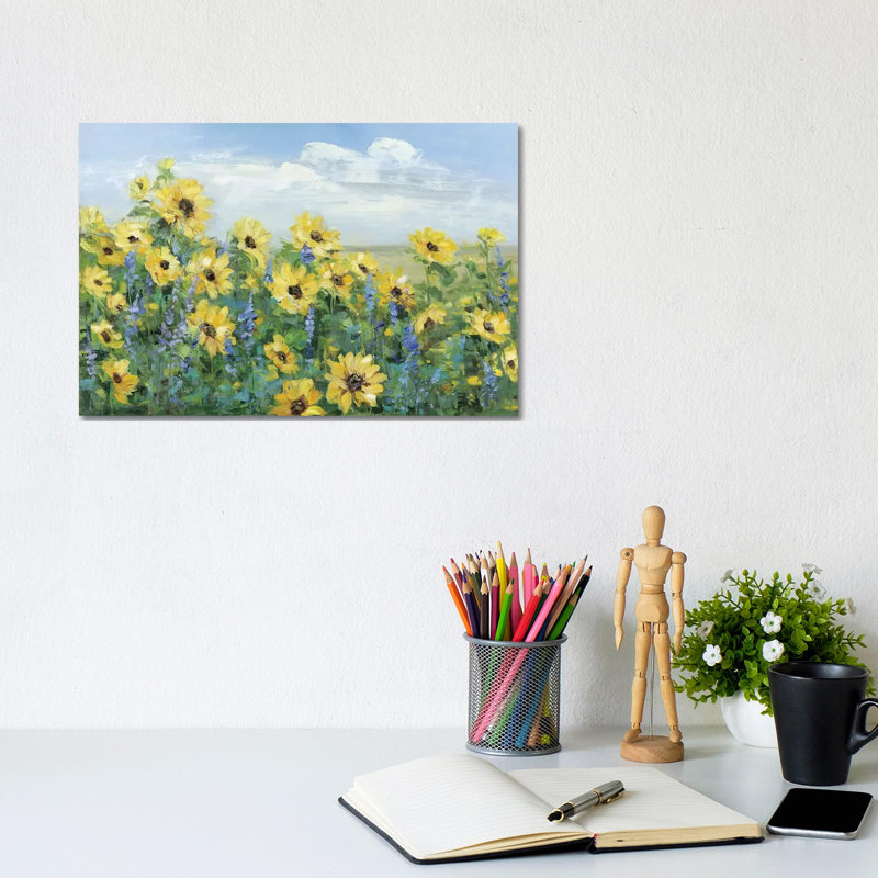 «Sunflower Fields Forever» par Sally Swatland - reproduction d'art, H 8 po x l 12 po x P 0,75 po, Toile tendue, Pas de tapis