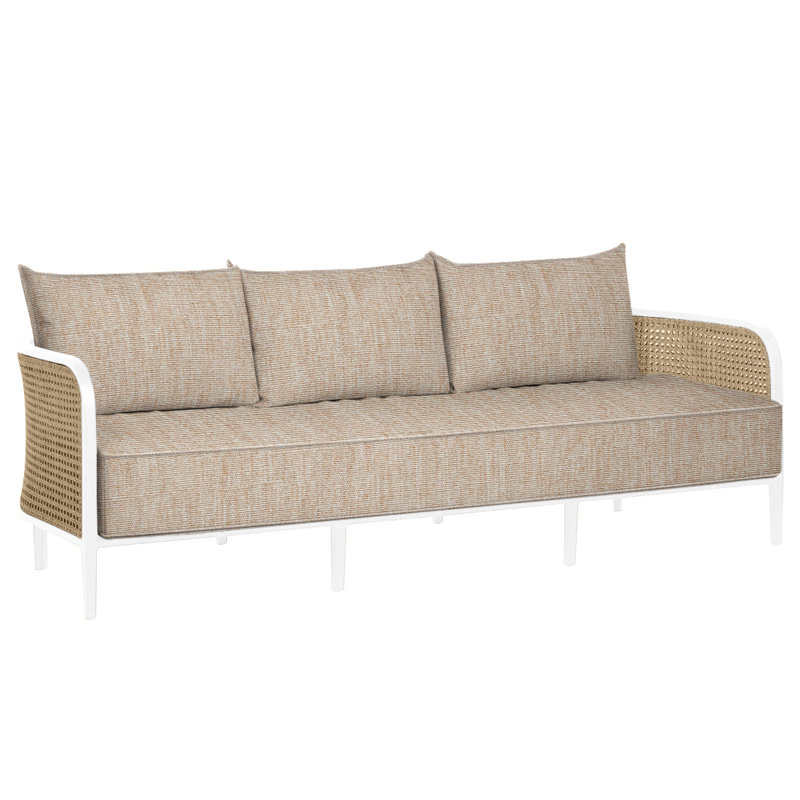 Havana 86" Wide Outdoor Wicker Patio Sofa with Cushions, Welt + Standard fill, Chalk/Natural Resin, Canvas Sand