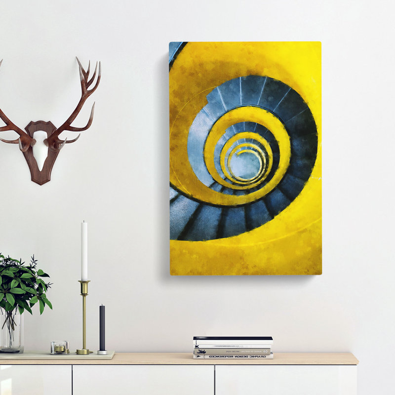 Yellow Spiral Staircase - Wrapped Canvas Painting, 76cm H x 50cm W x 3cm D