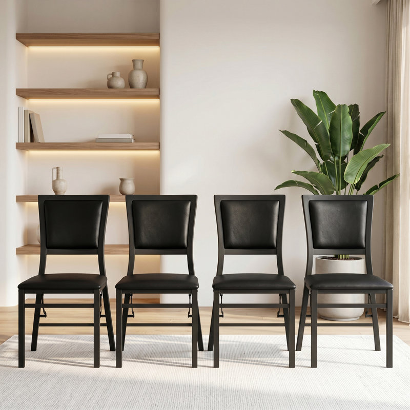 Folding Dining Chairs, Kitchen Armless Side Chairs With Padded Seats, Foldable PU Leather Dining Chairs For Home Kitchen Living Room