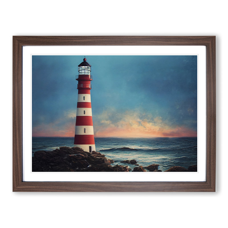 Artistic Lighthouse - Single Picture Frame Print, 46cm H x 64cm W x 2cm D, Walnut Framed
