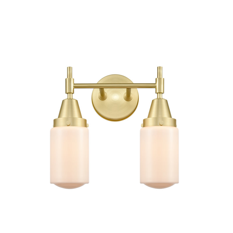 Éclairage pour meuble-lavabo à 2 lumières à intensité variable Gayle, Laiton satiné, Ampoule DEL rétro 4 watts, Blanc mat