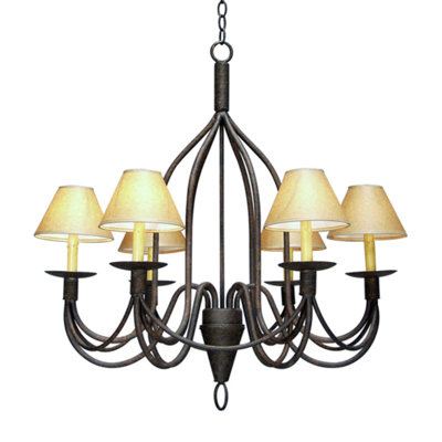 Lustre traditionnel 6 lumières à abat-jour Sirol