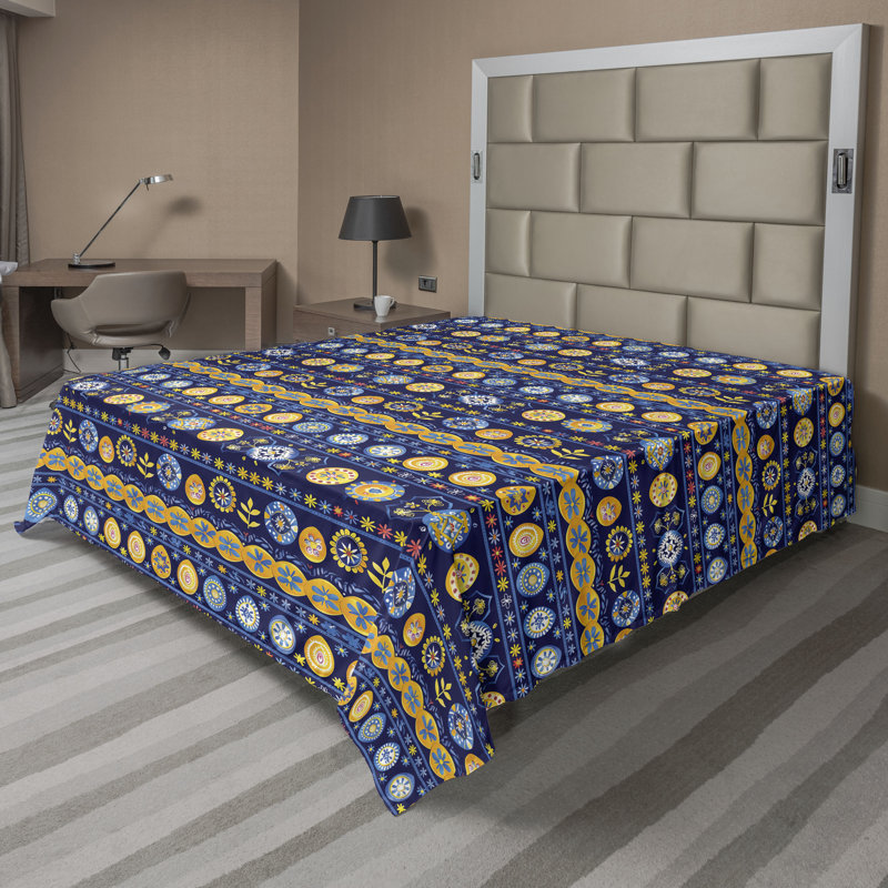 Drap plat moderne de style bohème Ambesonne, Jaune / corail / motif rayé / géométrique bleu