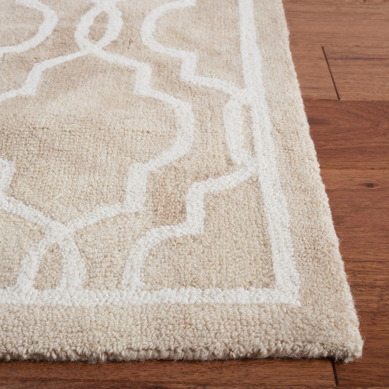 Tapis beige / ivoire touffeté à la main à motif géométrique, Rectangle 2 pi x 3 pi