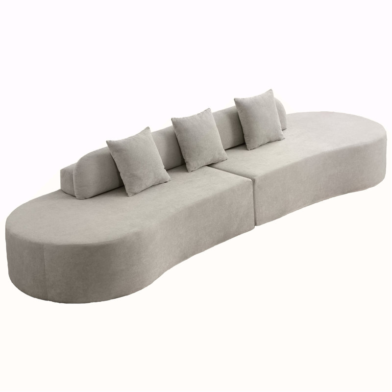 Canapé combiné moderne incurvé avec tissu éponge, conception minimaliste pour les salons, installation facile, comprend trois coussins, gris