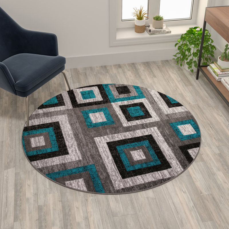 Gideon Collection Geometric Indoor Rug, Round 5'