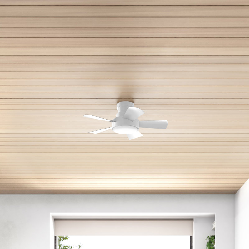 Vox 5 - Blade Indoor/Outdoor Smart Flush Mount Ceiling Fan with Remote Control and LED Light Kit, Works With Alexa and iOS or Android App
