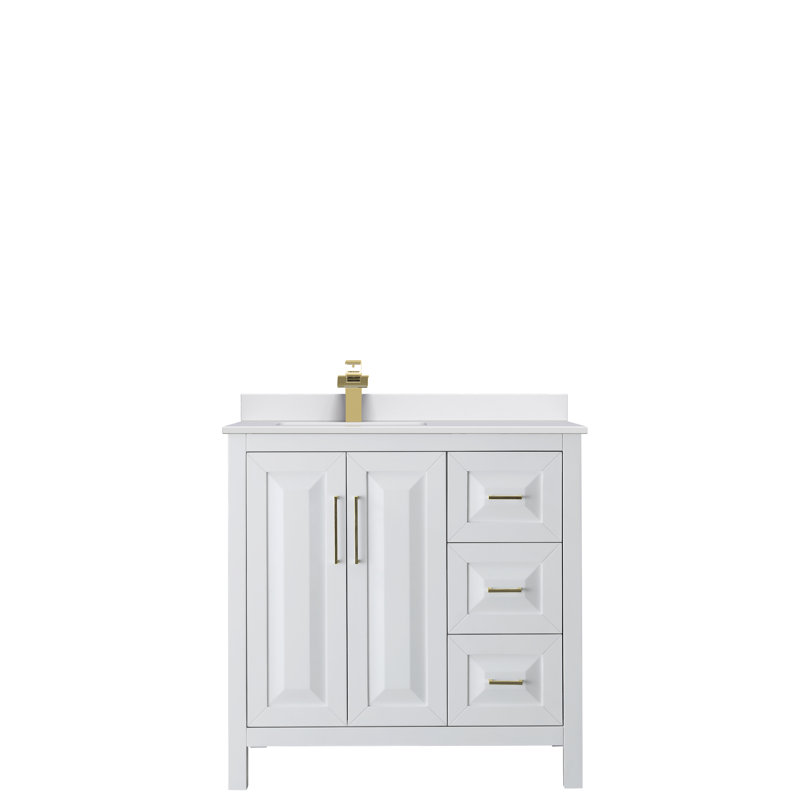 Daria 36'' W Single Vanity, White, White Cultured Marble, Polished Chrome