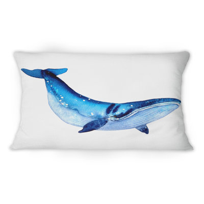 Blue Whale On White I - Nautical & Coastal Printed Throw Pillow 12" x 20"
