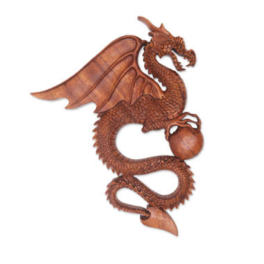 World Menagerie Dragon Couple Wood Relief Panel Wall Décor