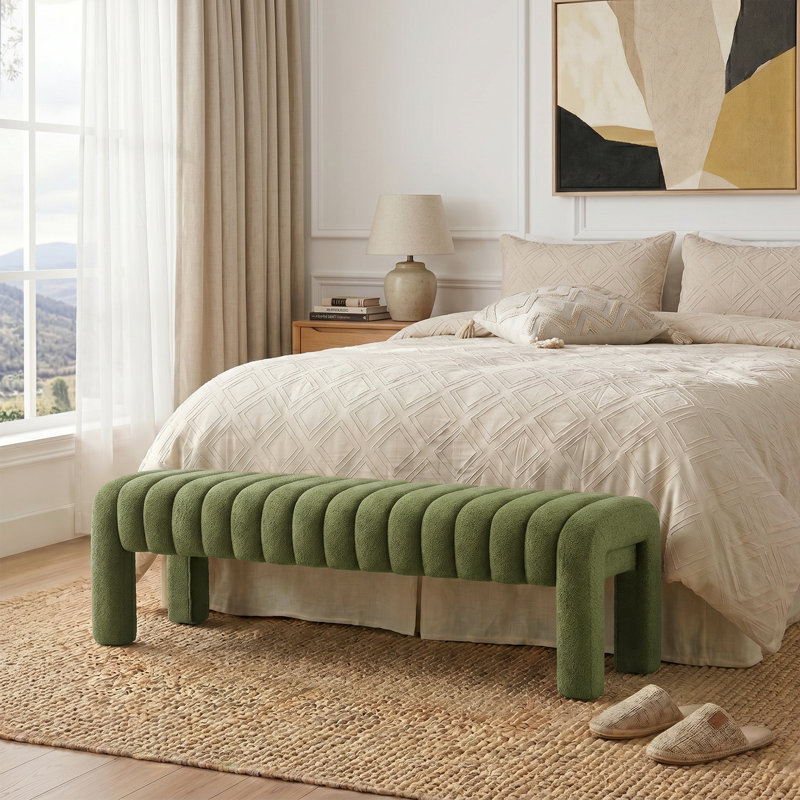 Banc rembourré sans dossier Oyan, Boucle verte, H 17 po x l 63 po x P 17,3 po