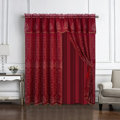 Ella Embroidered Timeless Elegance Window Curtain With Attached Valance