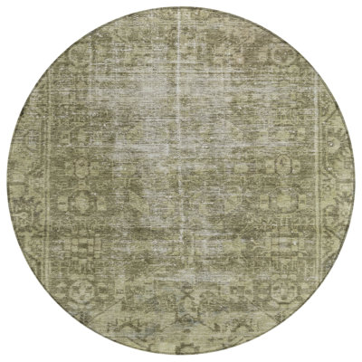 Tapis rond lavable intérieur / extérieur vert olive 8 pi