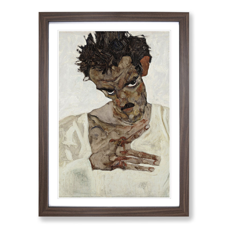 Self-Portrait Vol.10 by Egon Schiele - Picture Frame Painting, 36cm H x 27cm W x 2cm D, Walnut Framed