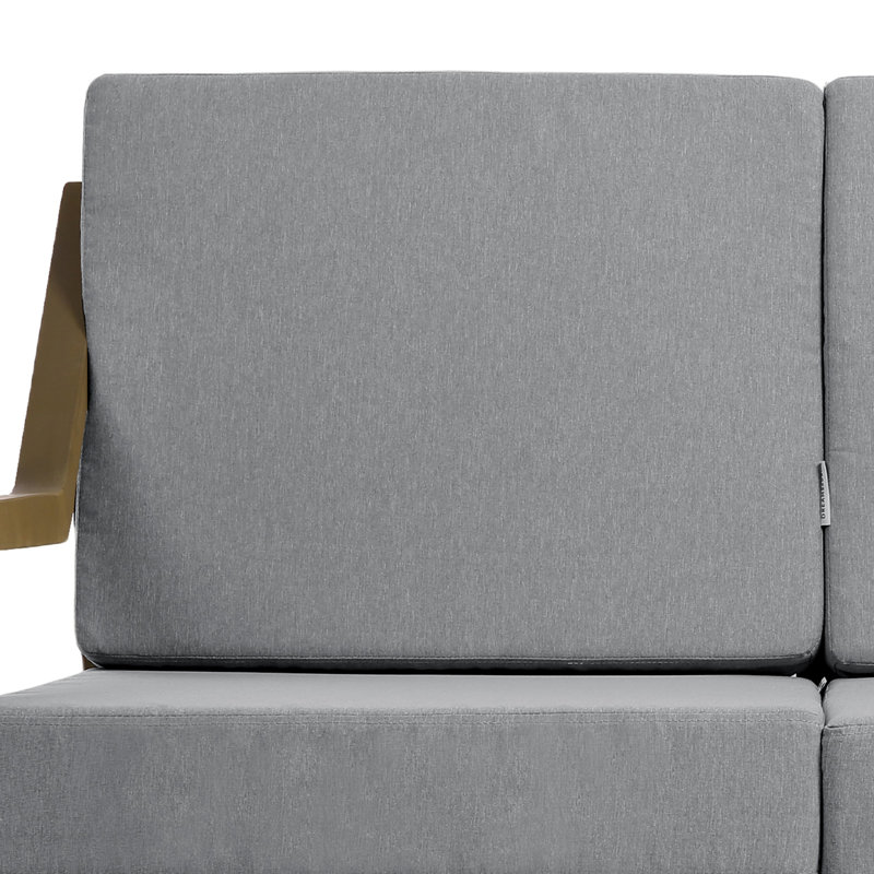 Ensemble de patio d'extérieur pour deux personnes en teck avec coussins et table basse Marlo, Gris, Brun