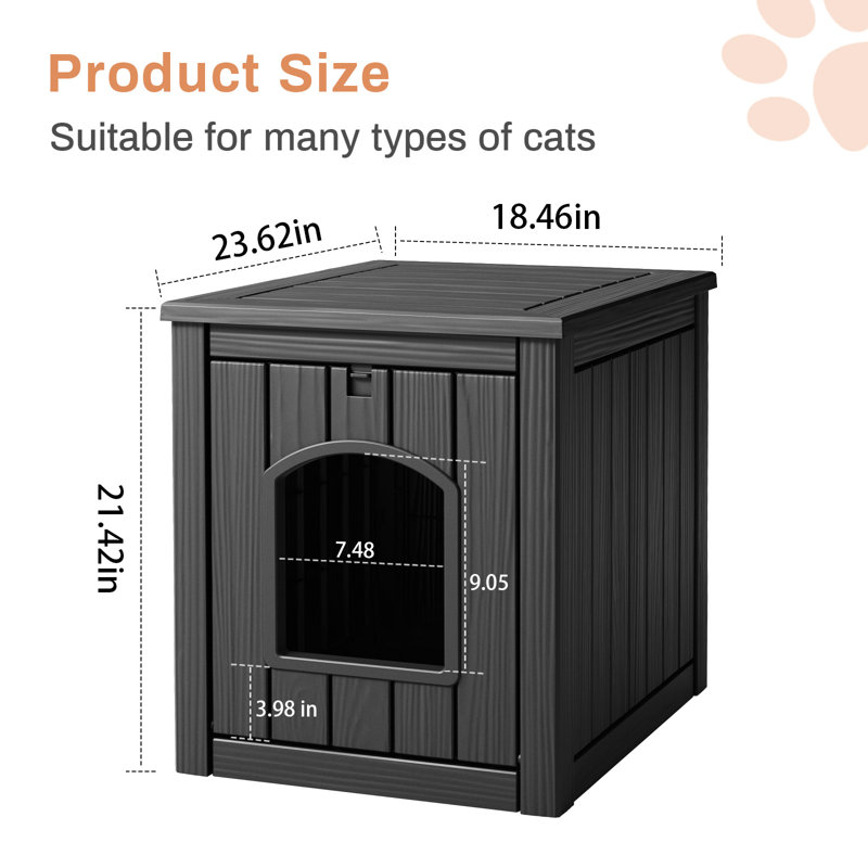 Maison de chat imperméable pour l'extérieur, Noir