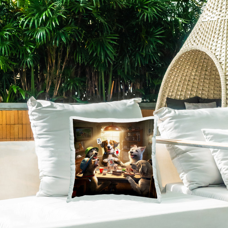 Coussin d'extérieur «Dogs jouer aux cartes» par Jim Baldwin