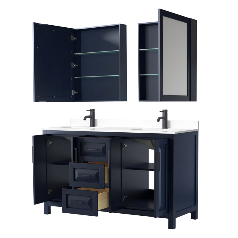 Daria 60 " W Freestanding Standard Free Standing Single Double Vanity Bathroom Vanity With Carrara Marble Top with Mirror