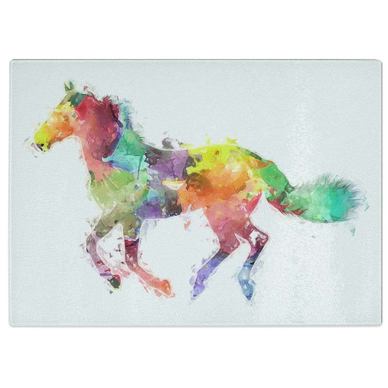 Tempered Glass Painted Horse Chopping Board, 39 cm W x 28.5 cm L
