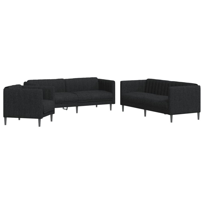  Sofa Set Black Polyester, Plywood, Solid Wood Durable Sofa Set, Black