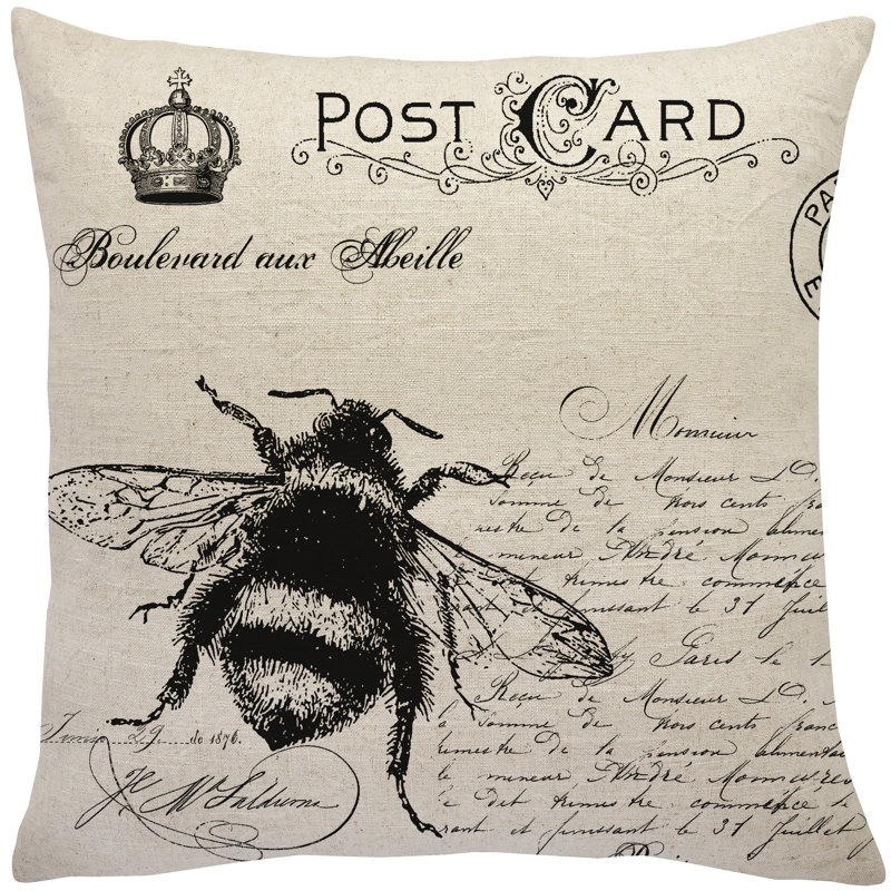 French Country Black and Natural Linen Reversible Throw Pillow