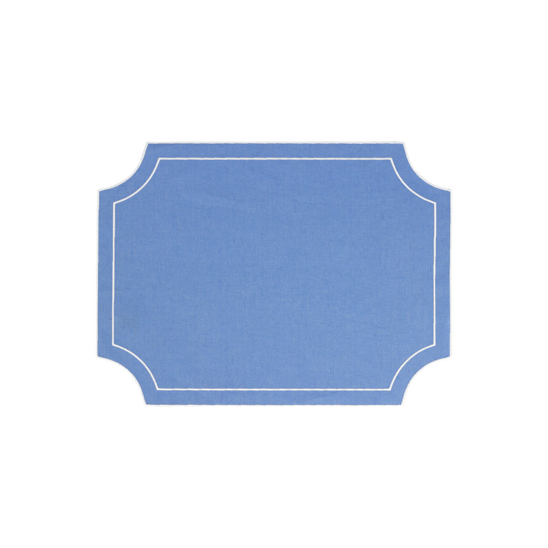 Cornflower Blue Linen Rectangular Placemats with White Stitching - Set of 4
