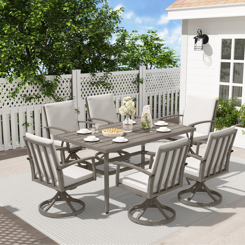 Ensemble de salle à manger rectangulaire en aluminium avec coussins Whittlesey, Beige, 6