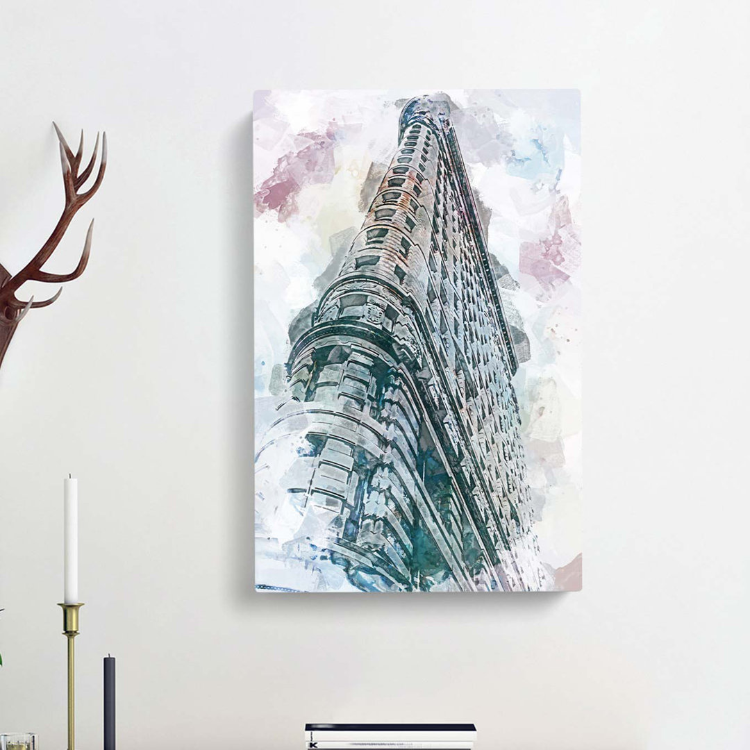 The Flatiron Building in New York in Abstract - Wrapped Canvas Drawing - Wrapped Canvas