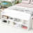 Full Size Bed With Bookcase Headboard And Under Storage, White End Case Featuring Bookcase, Storage &