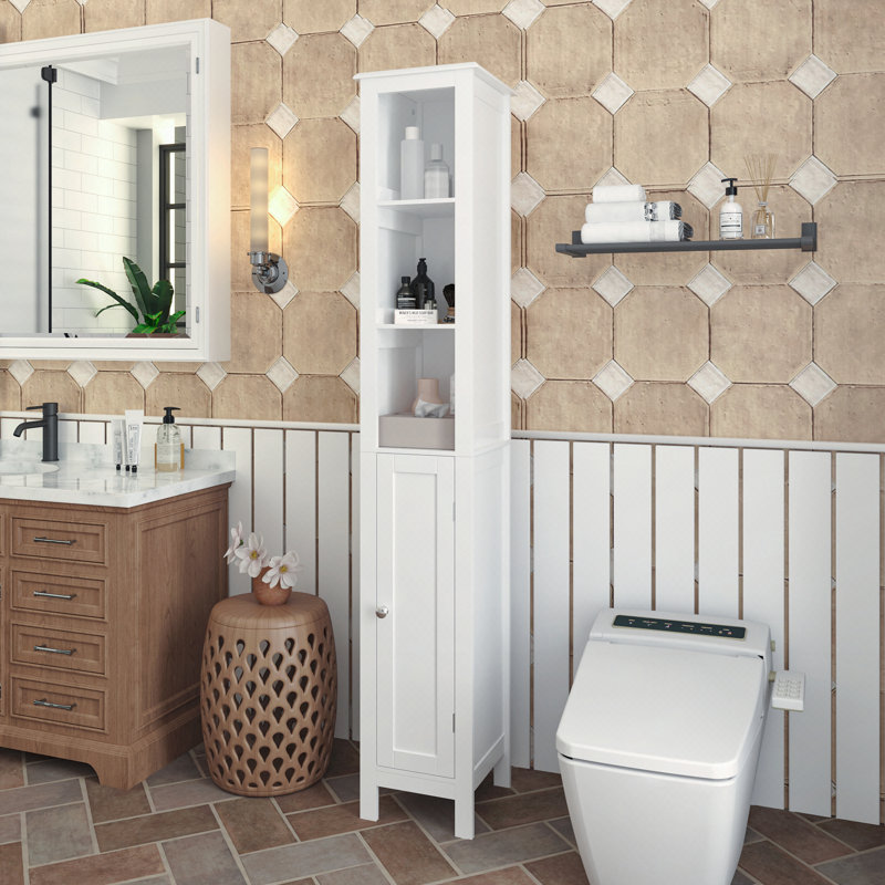 66.92" Tall Bathroom Storage Cabinet With Adjustable Shelves,Slim 1 Doors Freestanding Cabinet With Anti-Tip, Open Compartments