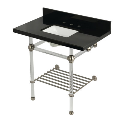 Évier de console Kingston en laiton KVPK36KASQB5 Templeton 36 "avec pieds en acrylique (8 pouces, 3 trous), granit noir / bronze huilé Kingston