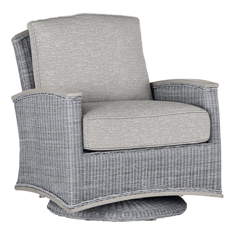 Outdoor Astoria Swivel Glider Wicker Chair with Cushions, Dove Sunbrella® Linen, Welt + Standard fill, Oyster