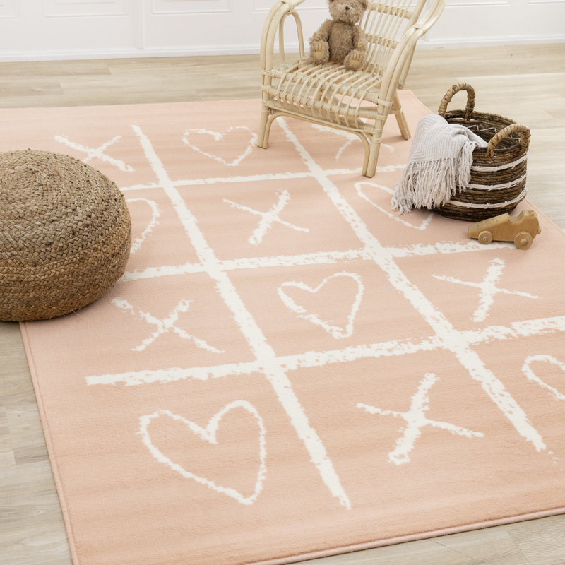 Fresno Kids Pink Playing Board Area Rug, Rectangle 3'11" x 5'7"
