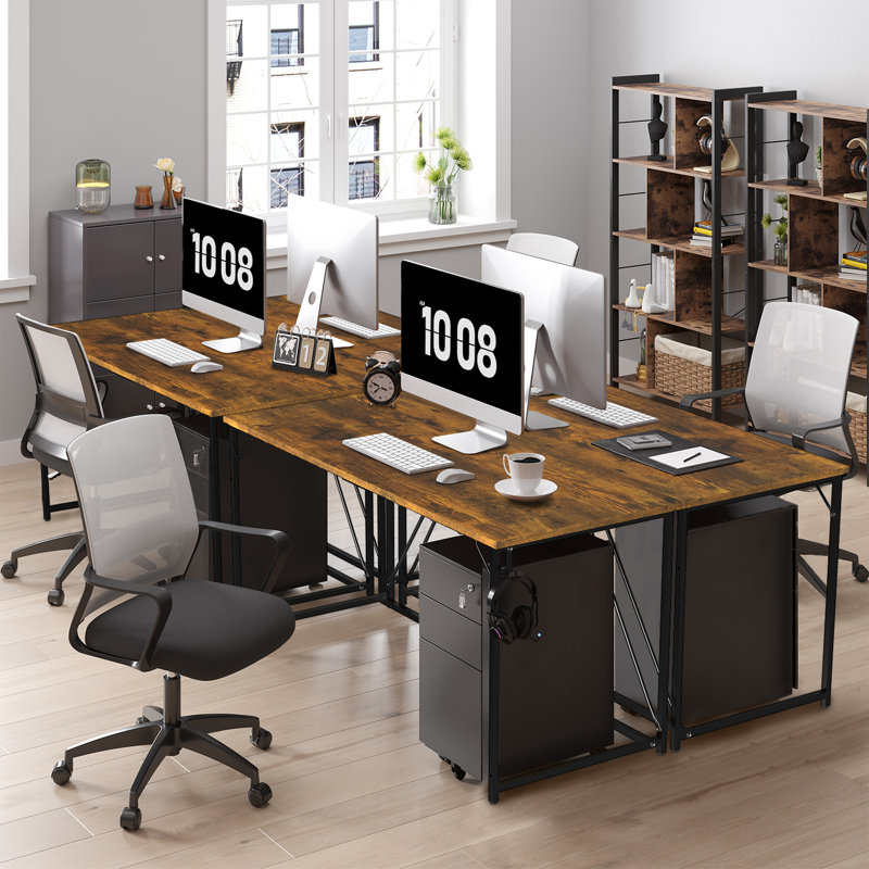 Odoaker Metal Base Writing Desk, 75" H x 120" W x 50" D, Brown