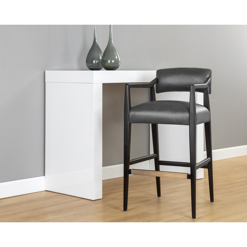 KEAGAN BARSTOOL - BRENTWOOD LEATHER - Grey, Bar Stool (31.50" Seat Height), Charcoal Leather