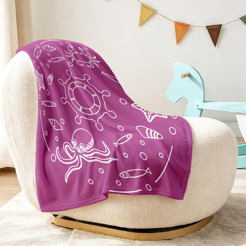 Jeté en flanelle bleue ultra douce, volant et imprimé mer, Jeté 30 po x 40 po