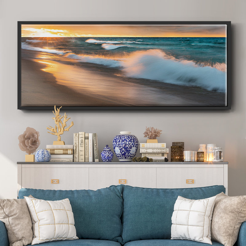 Miners Beach Light- Framed Canvas, 12" H x 30" W