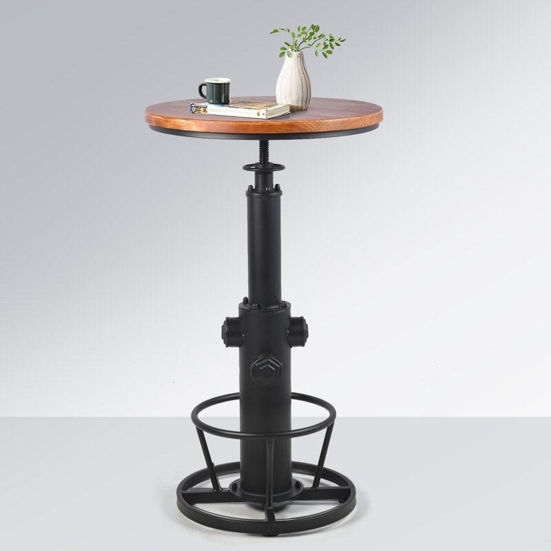 Dining table Pine Round Solid Wood Top with Iron Base Dining Table, Black