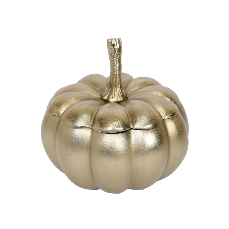 SMALL GOLD METAL PUMPKIN BOWL WITH LID