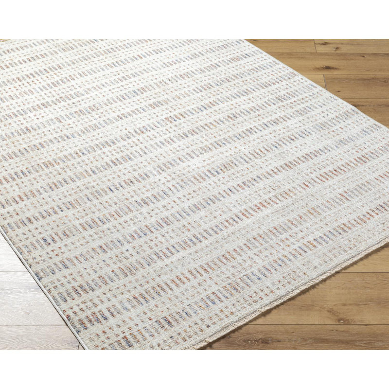 Usonia White and Tan Synthetic Rectangular Area Rug 5' x 7'