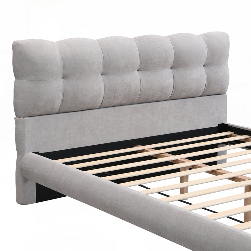 Lit de tête de lit moderne avec tissu en chenille doux et support robuste, Lit double