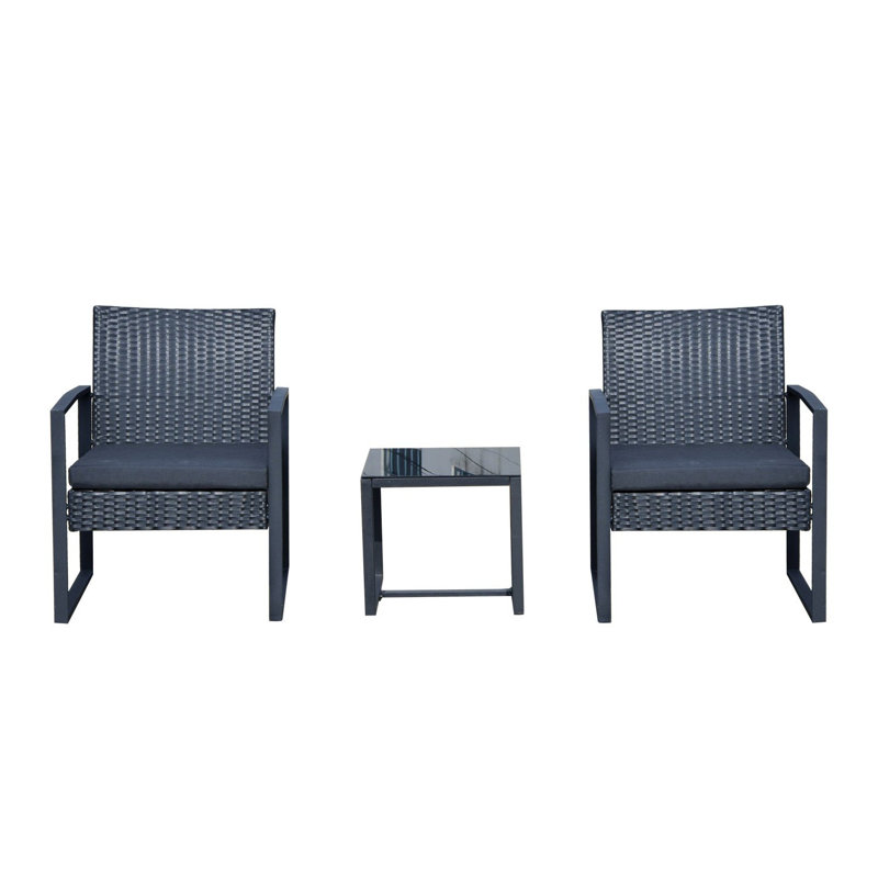 Lundholm 2 Seater Rattan Conversation Set, Black