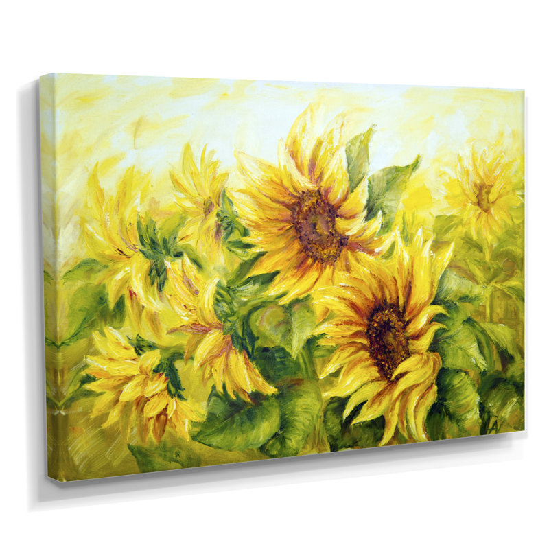 Bright Yellow Sunny Sunflowers - impression d'art graphique, H 30 po x l 40 po, Toile tendue, Ne s’applique pas