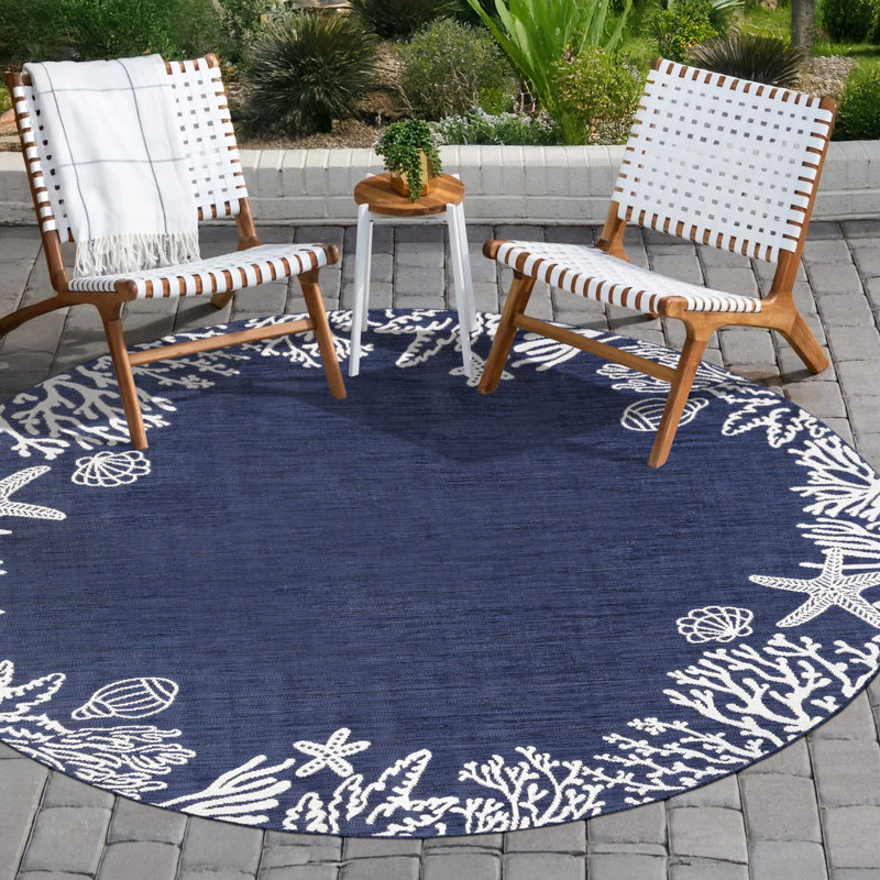Tapis d'intérieur / extérieur bleu marine Seraphine, Rond 5 pi 3 po