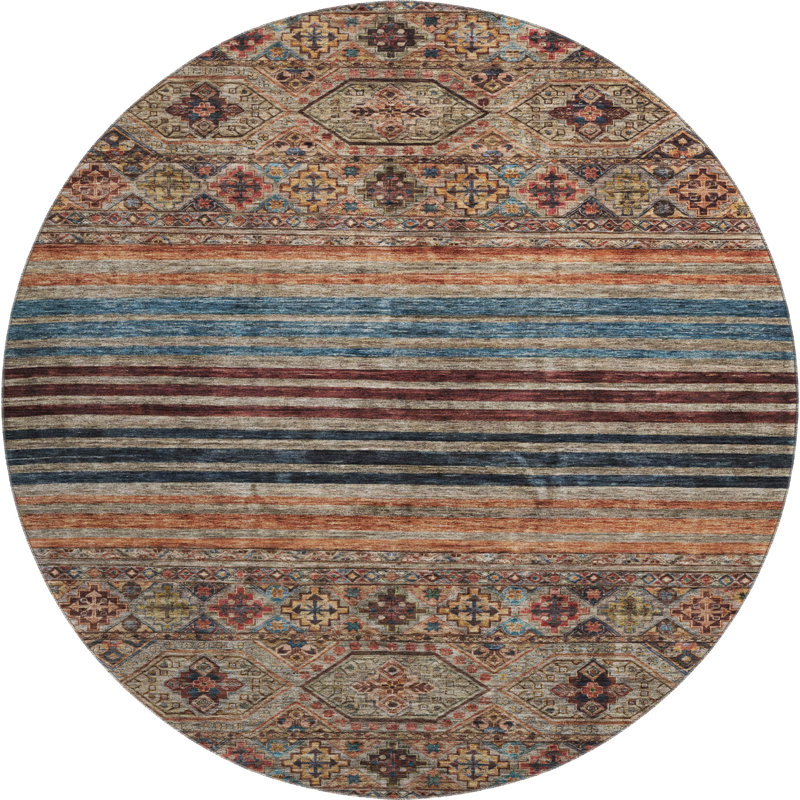 Premium Machine Washable Brennon AMF1641 Stripes Rug, Round 8'