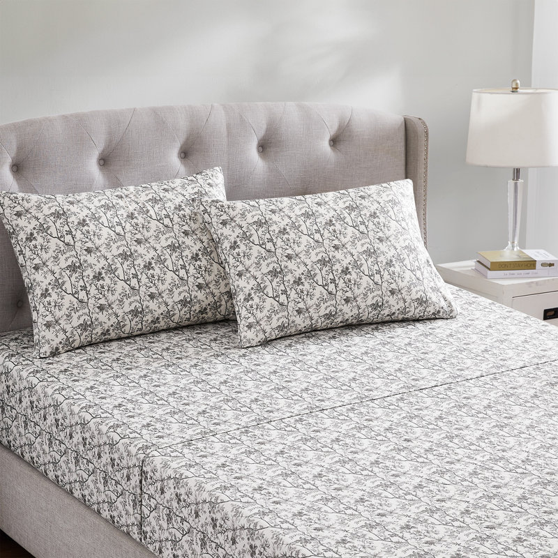 Modern Threads 4-Piece Ultra Soft Microfiber Sheet Set with Deep Pockets in Solids & Prints, Grey Floral