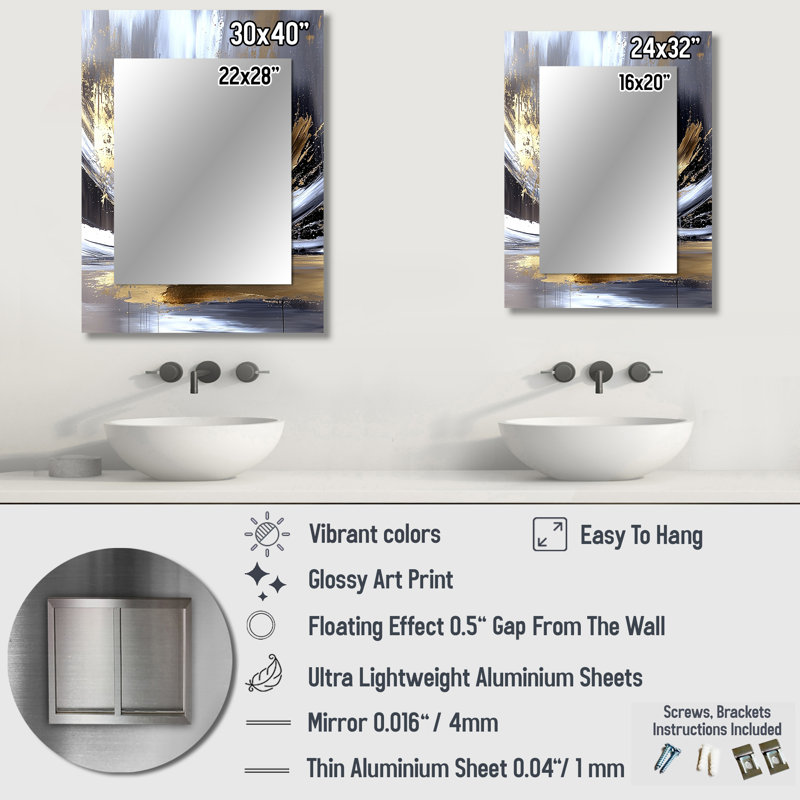 Gold Sturdy Guardians Accented With Grey II - Abstract Decorative Mirror, Modern Wall Mirror, Printed Metal Art, 32" x 24"