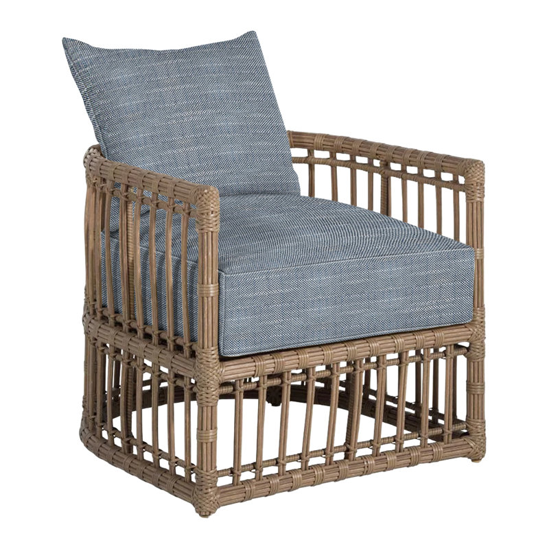 Newport Arm Chair with Cushions, Newport #66 Burlap, No Welt, Rollo Chambray